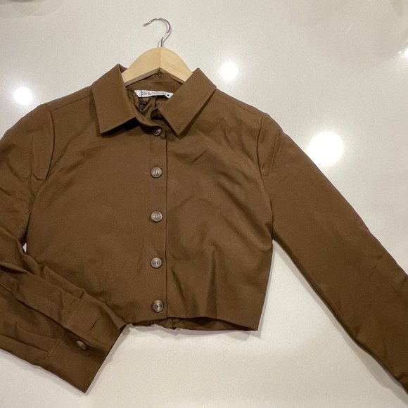 Zara Pleated Crop Top Button Up Shirt - Picture 3 of 10